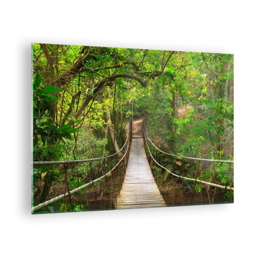 Quadro em vidro - Ponte suspensa em uma floresta tropical - 70x50cm - Porque há uma videira a crescer no jardim - Decoração de parede moderna para a sala de estar e quarto ARTTOR