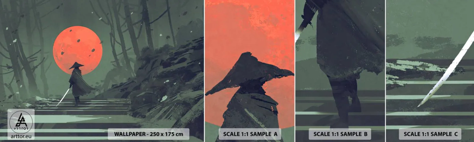 Amostra de papel de parede autocolante Deluxe Sticker - O guerreiro da lua vermelha - Abstração, Fantasia, Guerreiro - 100x30 cm