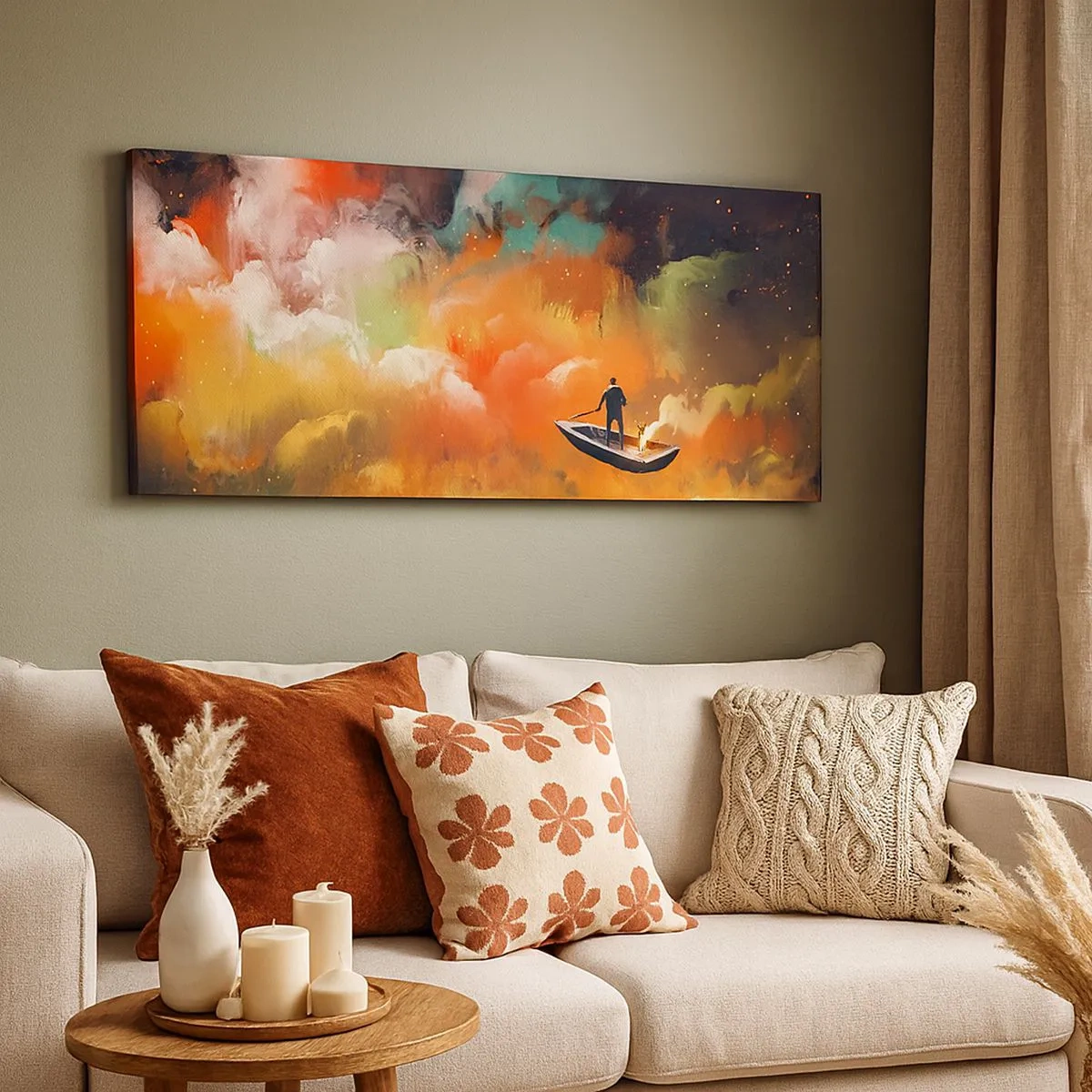 Quadro em tela - De barco pela galáxia - 100x40 cm