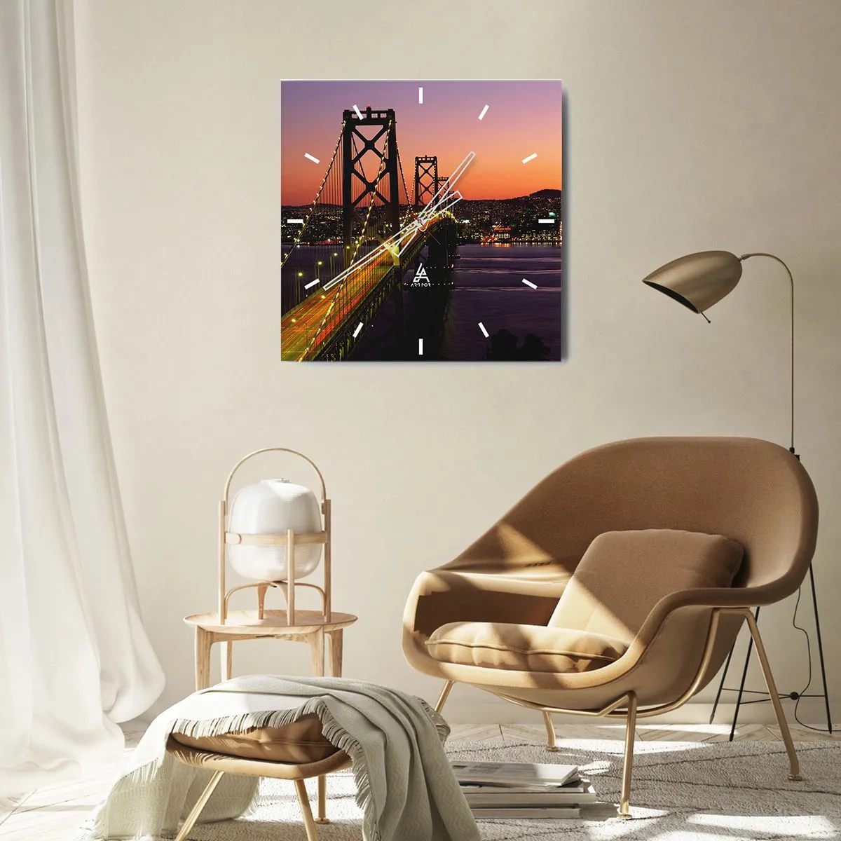 Relógio de parede - Relógio em vidro - Noite em roxo - 40x40 cm