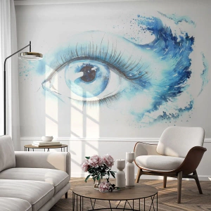 Papel de Parede Premium Canvas - Mergulho no olhar azul - Abstração, Olho, Pedaço - 400x280 cm