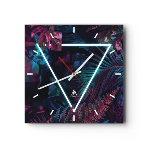 Relógio de parede - Relógio em vidro - Jardim estilo discoteca - 30x30 cm