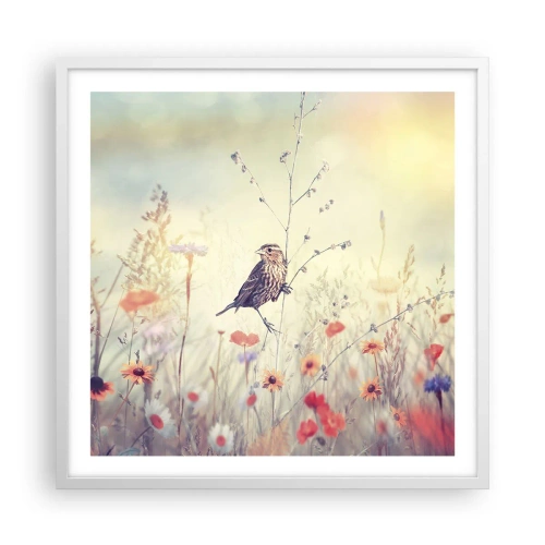 Pôster em moldura branca - Retrato de um pássaro com um prado no fundo - 60x60 cm
