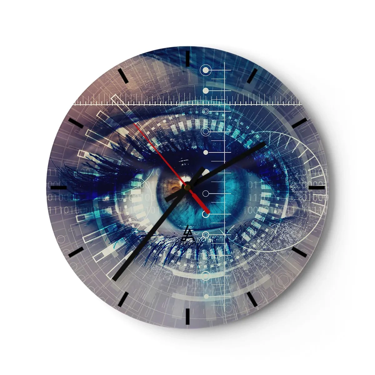 Relógio de parede - Relógio em vidro - Um olho cercado por gráficos digitais - 30x30cm - Achas que me conheces - Decoração de parede moderna para a sala de estar, cozinha e quarto ARTTOR