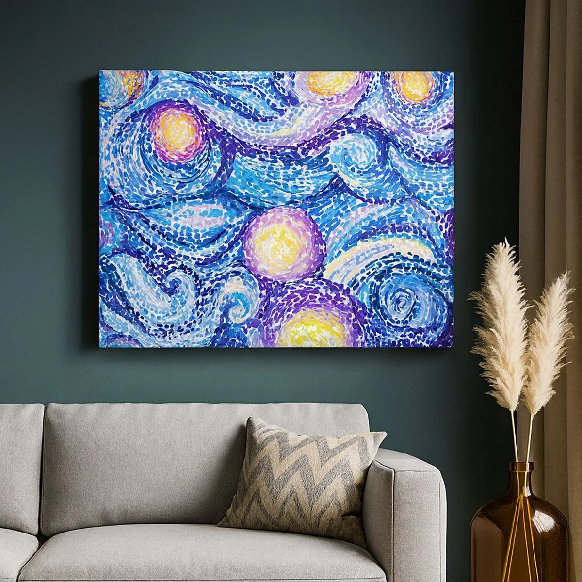 Quadro em tela - Uma interpretação artística do céu estrelado no estilo de Van Gogh - 70x50cm - De um quadro de van Gogh - Decoração de parede moderna para a sala de estar e quarto ARTTOR