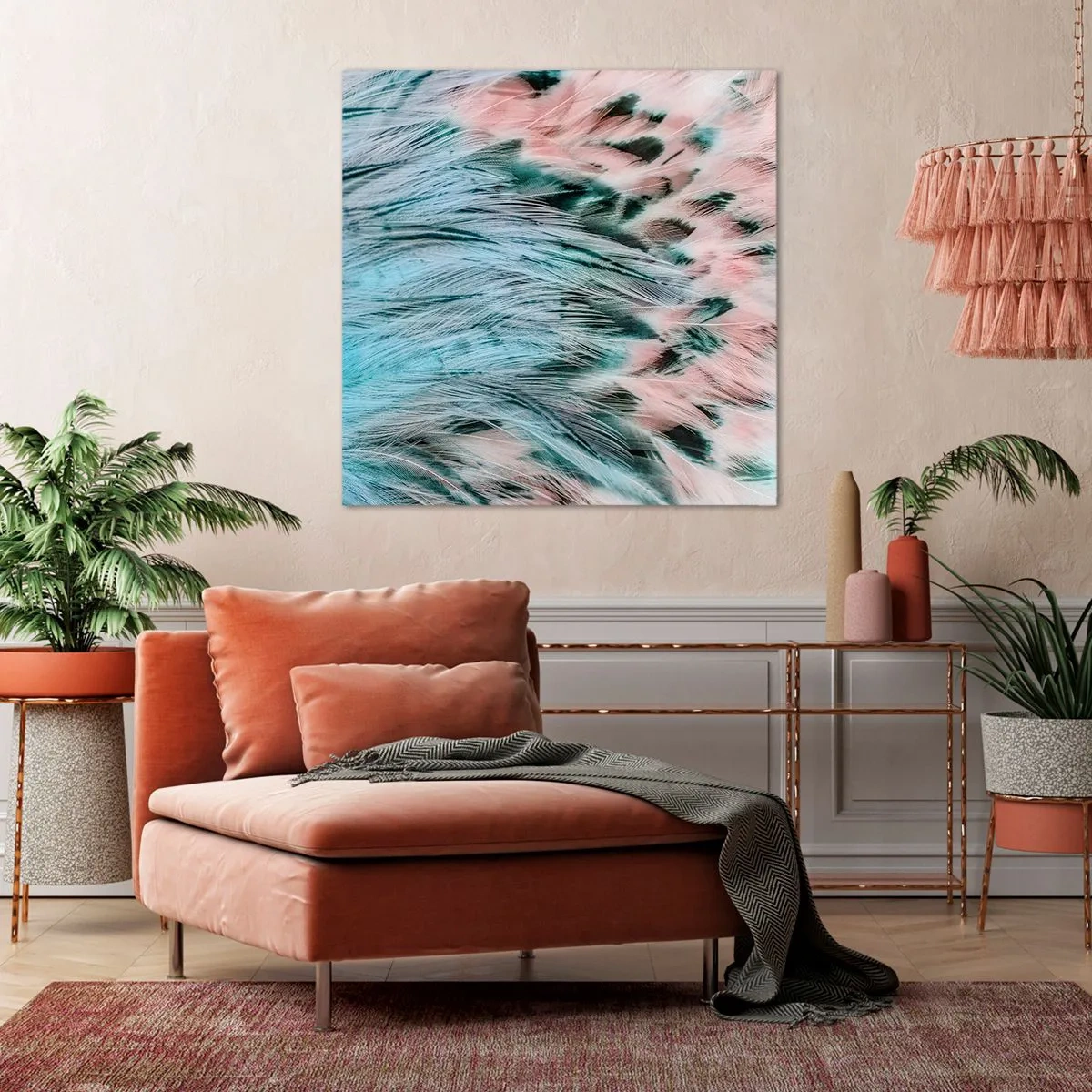 Quadro em tela - Penugem safira-rosa - 30x30 cm