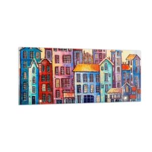 Quadro em vidro - Uma cidade como de um conto de fadas - 100x40 cm