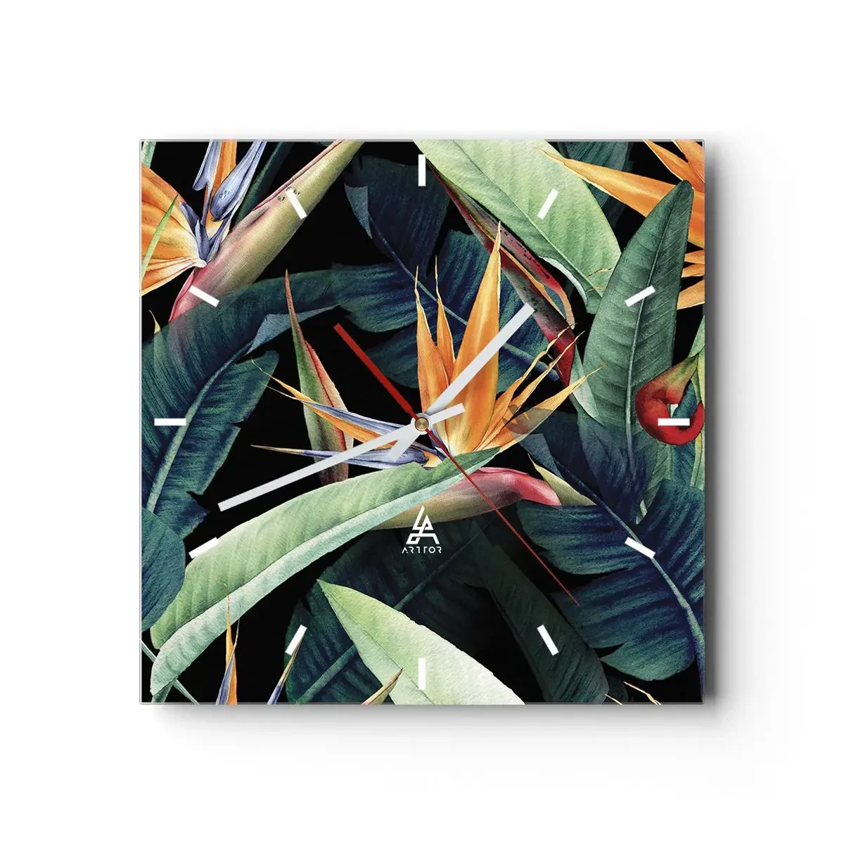 Relógio de parede - Relógio em vidro - Flores ardentes dos trópicos - 40x40 cm