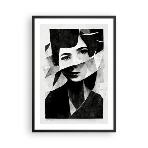 Pôster com moldura preta - Retrato de uma mulher em uma composição abstrata - 50x70cm - O que és de verdade... - Decoração de parede moderna para a sala de estar e quarto ARTTOR