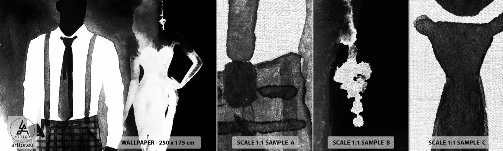 Amostra de papel de parede Premium Canvas - Num clima noir - Abstração, Mulher e Homem, Moda - 100x30 cm