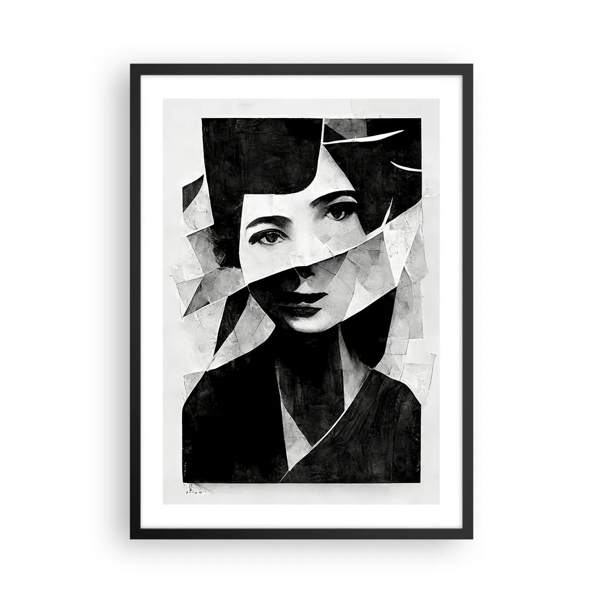 Pôster com moldura preta - Retrato de uma mulher em uma composição abstrata - 50x70cm - O que és de verdade... - Decoração de parede moderna para a sala de estar e quarto ARTTOR