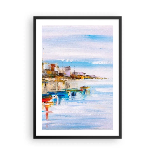 Pôster com moldura preta - A paisagem colorida da cidade litorânea - 50x70cm - Um refúgio urbano multicolorido - Decoração de parede moderna para a sala de estar e quarto ARTTOR