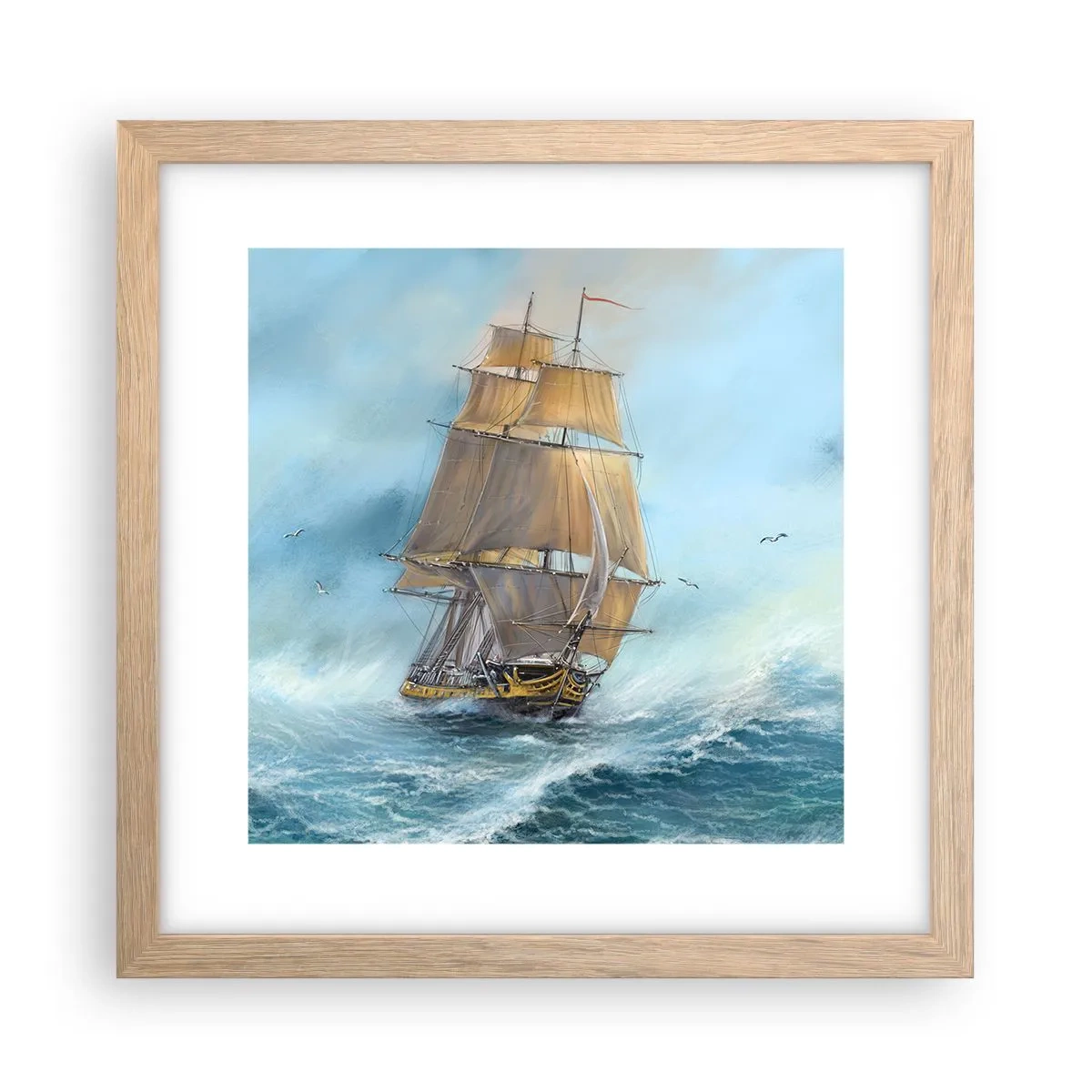 Pôster com moldura de carvalho claro - Correndo sobre as ondas - 30x30 cm