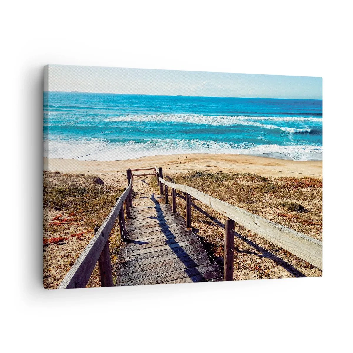 Quadro em tela - Caminho de madeira que leva à praia - 70x50cm - Corra! - Decoração de parede moderna para a sala de estar e quarto ARTTOR
