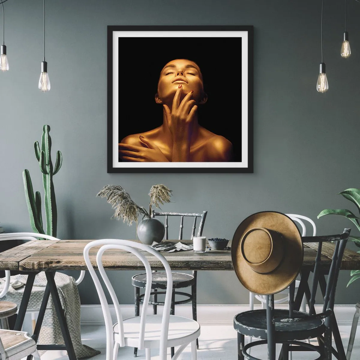 Pôster com moldura preta - Como seda dourada - 50x50 cm