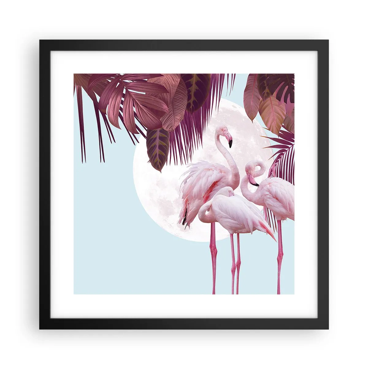 Pôster com moldura preta - Três graças de pássaros - 40x40 cm