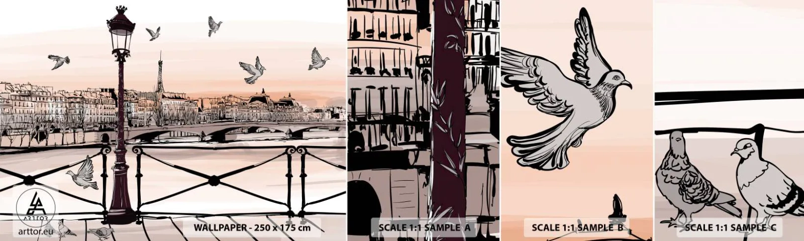 Amostra de papel de parede autocolante Deluxe Sticker - Sobre os telhados de Paris - Arquitetura, Cidade, Paris - 100x30 cm