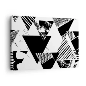 Quadro em tela - Padrões geométricos em formato minimalista em preto e branco - 70x50cm - Chuva de triângulos - Decoração de parede moderna para a sala de estar e quarto ARTTOR