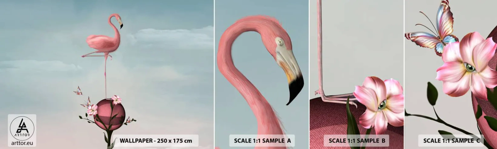 Amostra de papel de parede autocolante Deluxe Sticker - Alegoria do basquetebol - Abstração, Flamingo, Pássaro - 100x30 cm