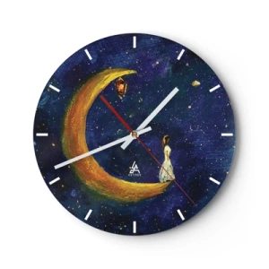 Relógio de parede - Relógio em vidro - Uma figura na lua em um céu noturno de conto de fadas com uma lanterna - 30x30cm - O Chamado do Mundo - Decoração de parede moderna para a sala de estar, cozinha e quarto ARTTOR