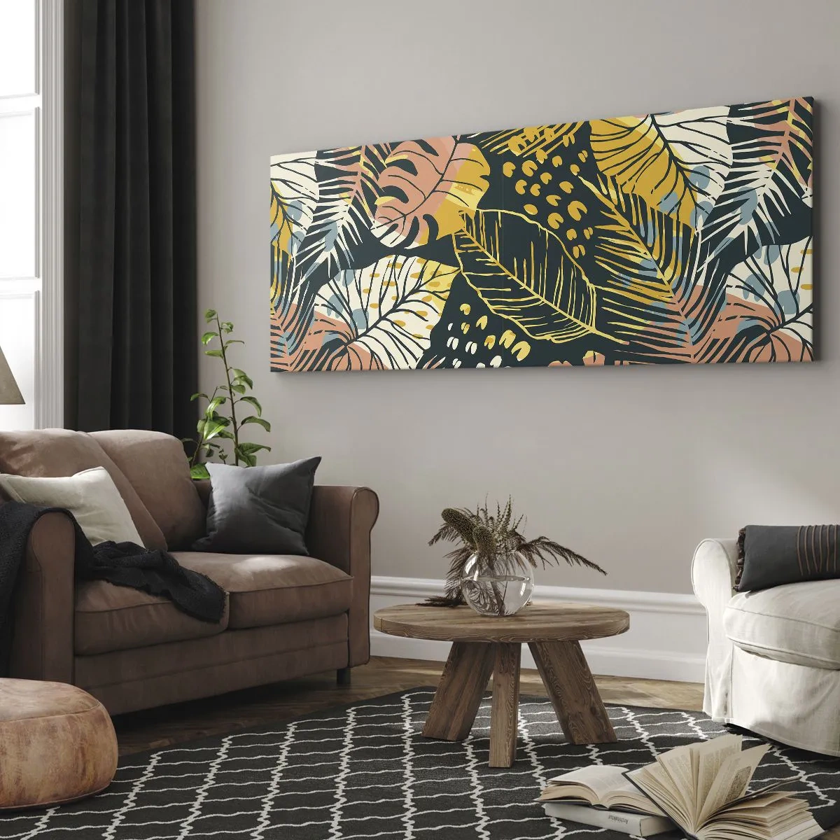 Quadro em tela - Fantasia de folhas - 100x40 cm