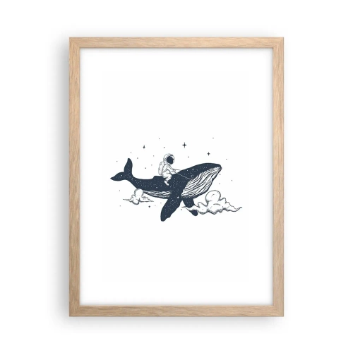 Pôster com moldura de carvalho claro - Aventura espacial - 30x40 cm