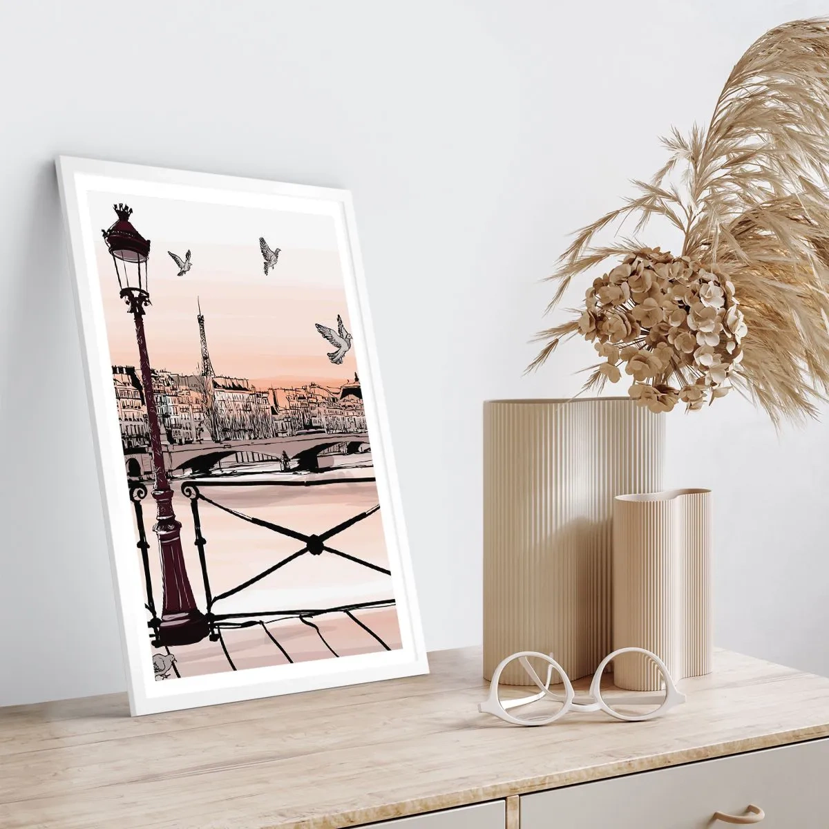 Pôster em moldura branca - Sobre os telhados de Paris - 40x50 cm