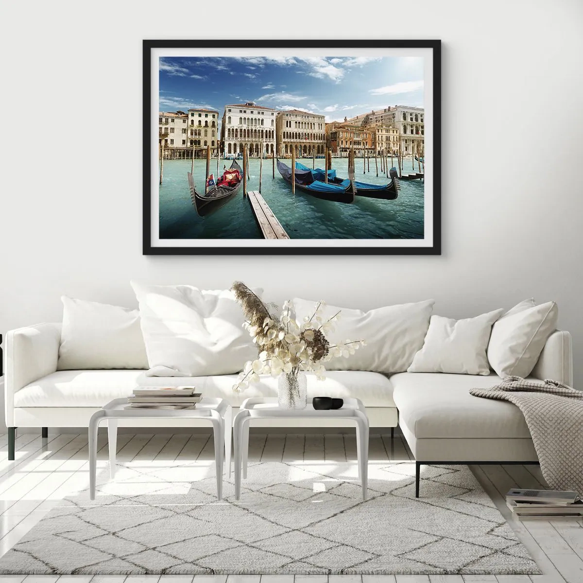 Pôster com moldura preta - Palácios em azul - 40x30 cm