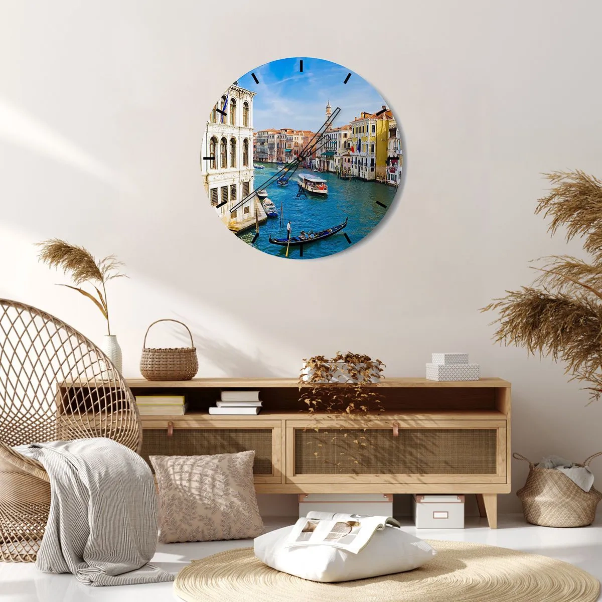 Relógio de parede - Relógio em vidro - Vista pitoresca de um canal de Veneza com gôndolas e edifícios - 30x30cm - Tráfego único no mundo - Decoração de parede moderna para a sala de estar, cozinha e quarto ARTTOR