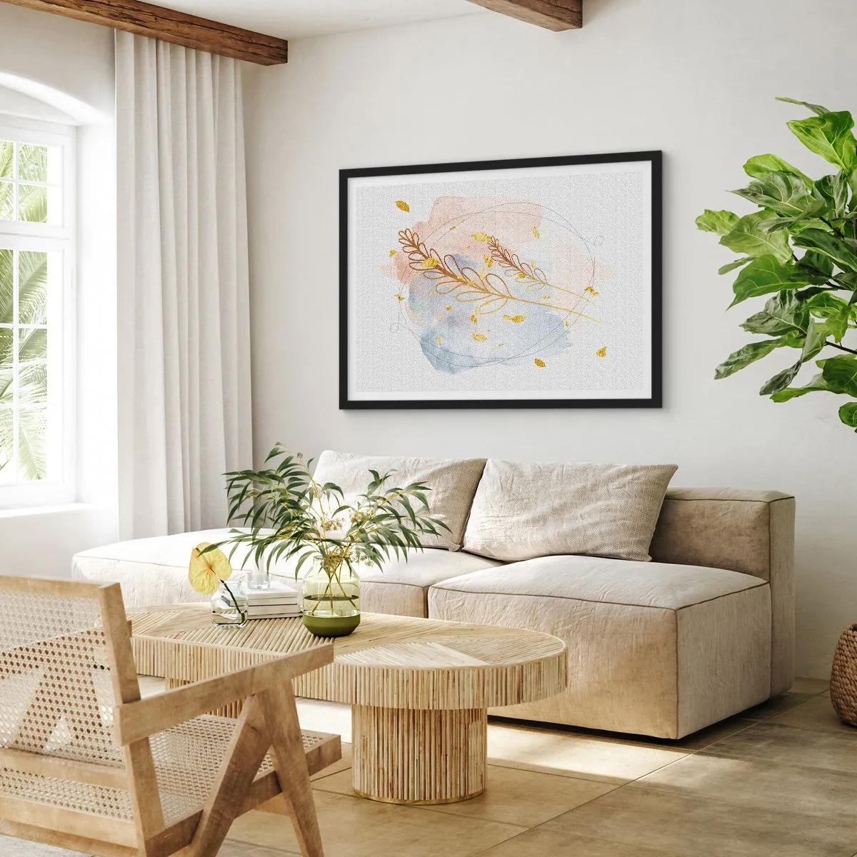 Pôster com moldura preta - Explosão dourada - 100x70 cm