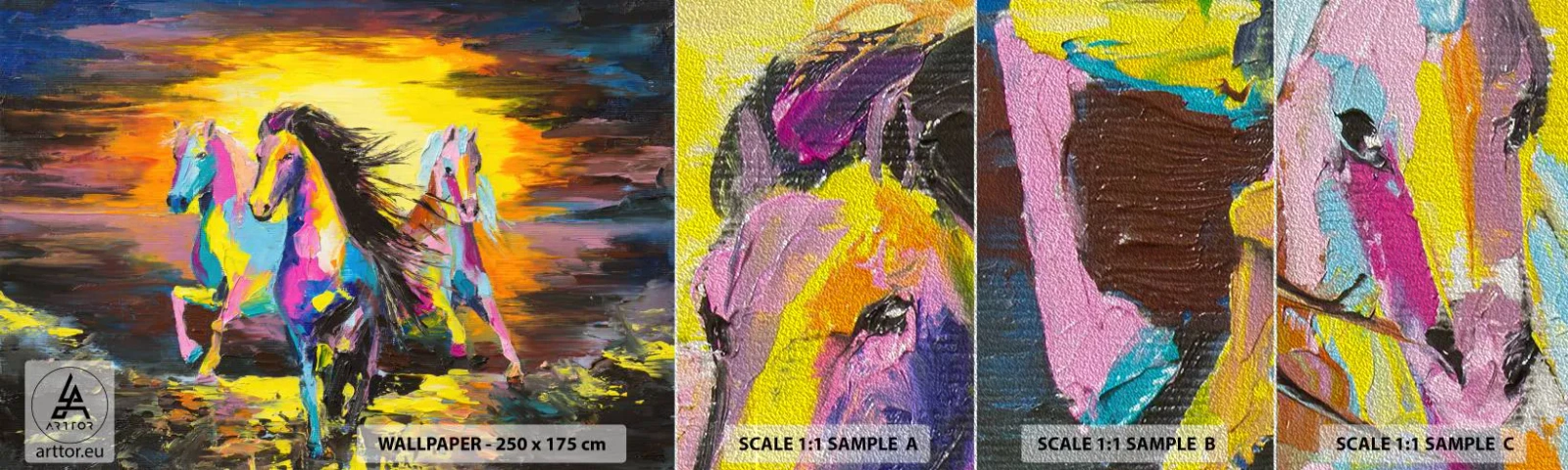 Amostra de papel de parede Premium Sand - Imersos no arco-íris - Animais, Cavalos, Liberdade - 100x30 cm
