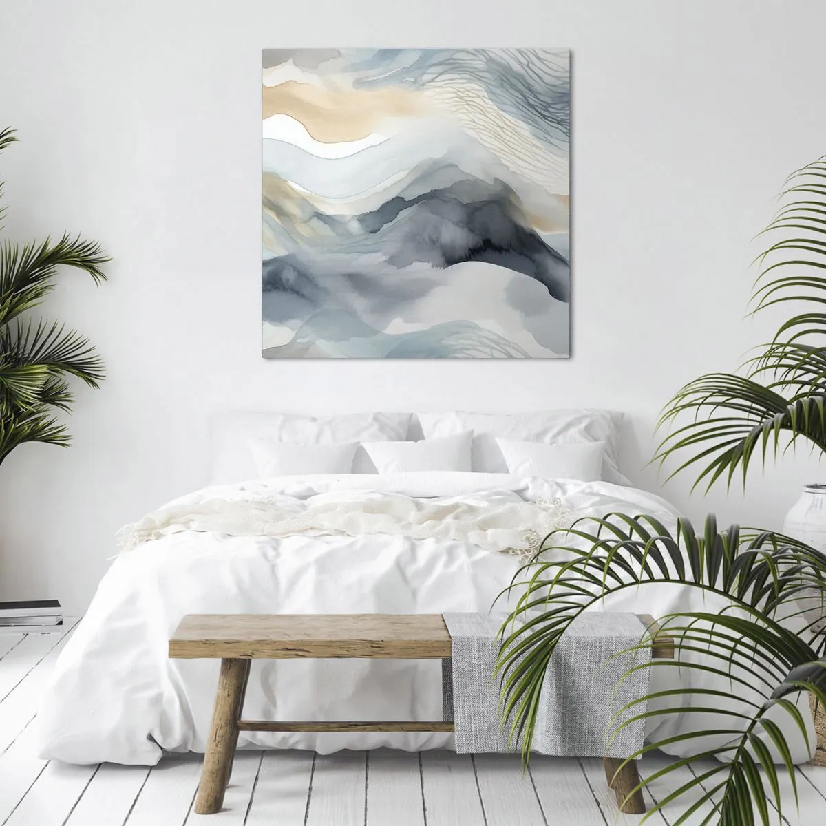 Quadro em tela - Abstração nevada e nebulosa - 30x30 cm