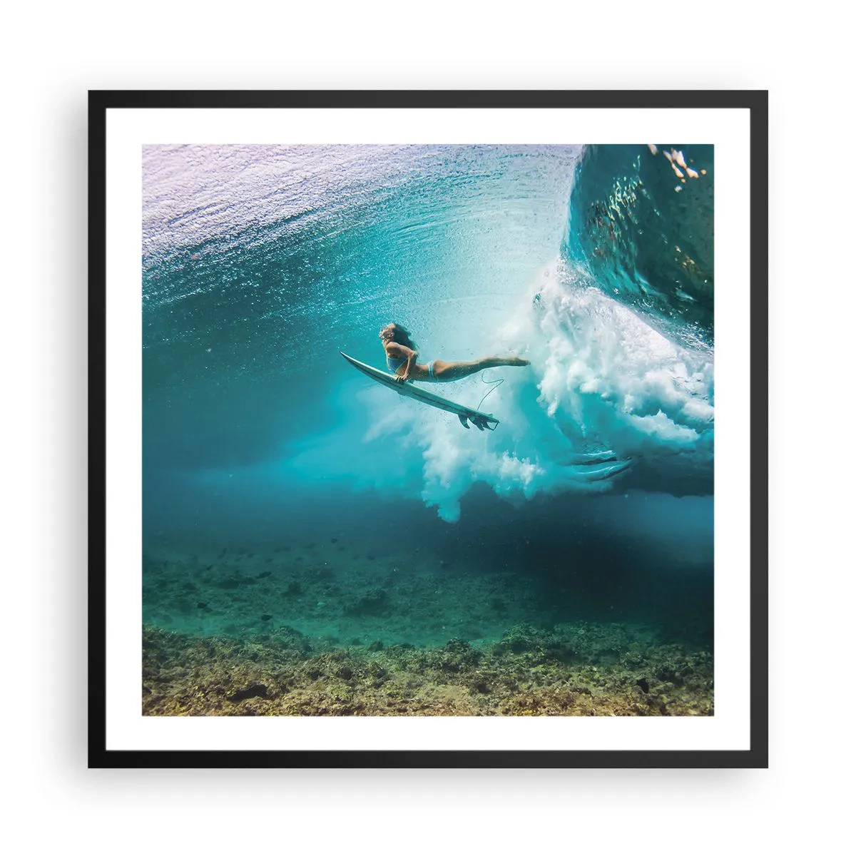 Pôster com moldura preta - O mundo subaquático - 60x60 cm