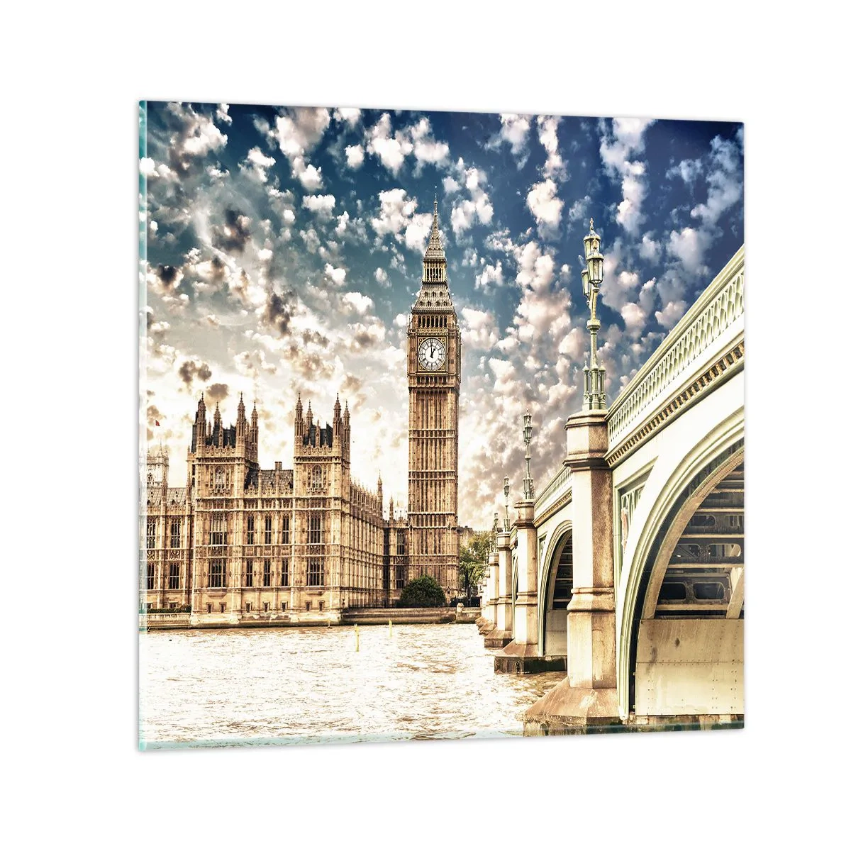 Quadro em vidro - Nuvens emplumadas sobre o Tamisa - 70x70 cm