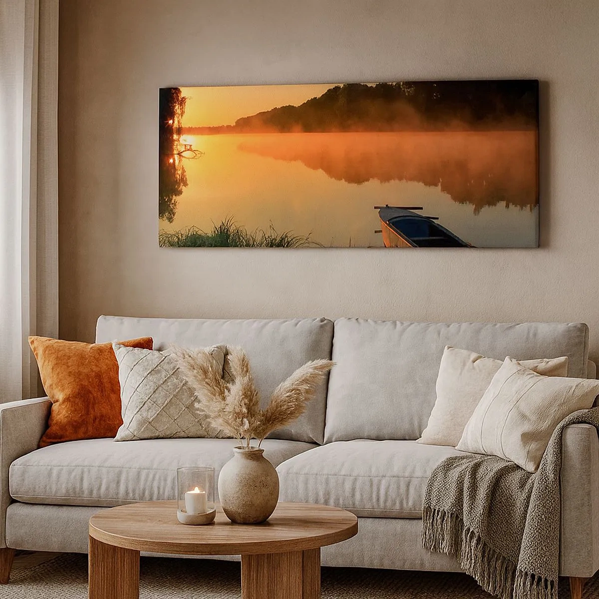 Quadro em tela - Nascer do sol sobre a água como um espelho - 100x40 cm