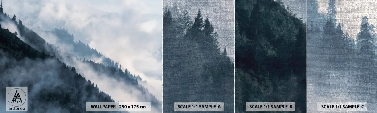 Amostra de papel de parede Premium Canvas - Misticismo das montanhas - Paisagem, Montanhas, Floresta - 100x30 cm