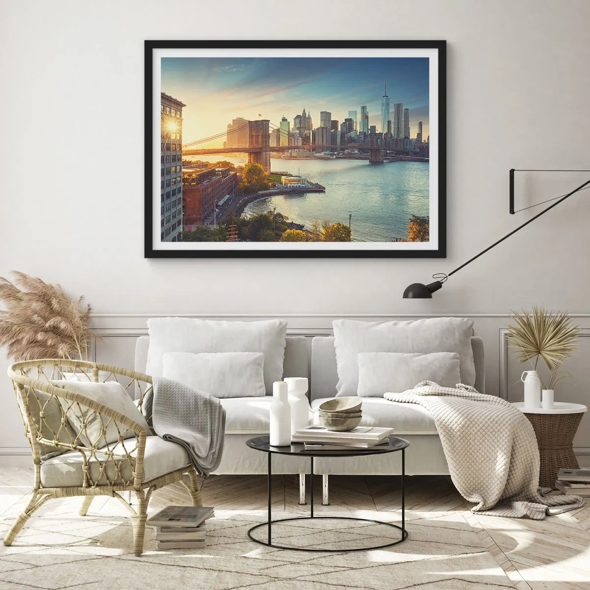 Pôster com moldura preta - O amanhecer da cidade grande - 40x30 cm