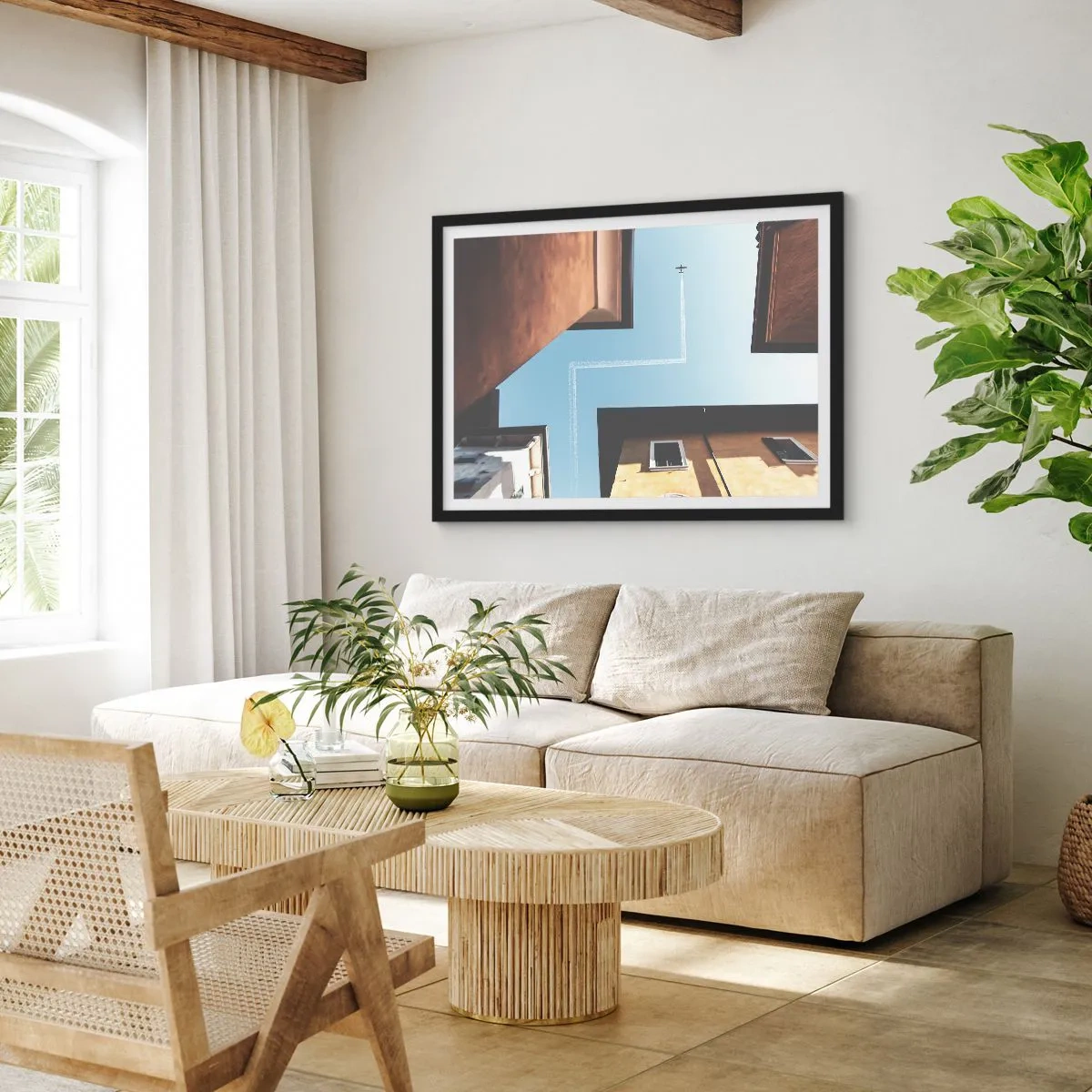 Pôster com moldura preta - Acima do labirinto da cidade - 91x61 cm