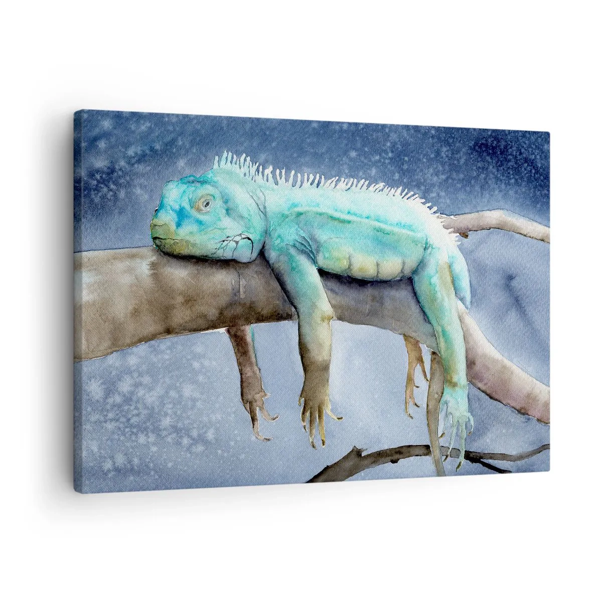 Quadro em tela - Iguana azul descansando em um galho - 70x50cm - Estamos bem! - Decoração de parede moderna para a sala de estar e quarto ARTTOR