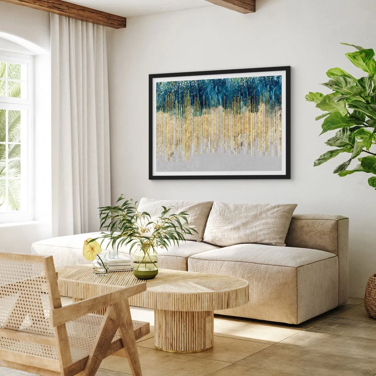 Pôster com moldura preta - Borda dourada - 100x70 cm