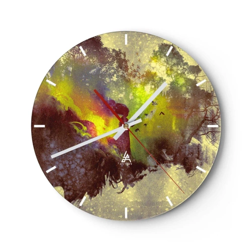 Relógio de parede - Relógio em vidro - Paisagem abstrata com elementos naturais e cores - 30x30cm - Mãe Natureza - Decoração de parede moderna para a sala de estar, cozinha e quarto ARTTOR