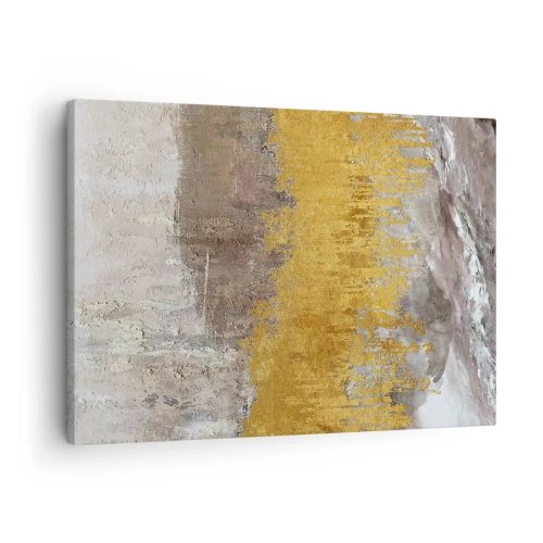 Quadro em tela - Padrão abstrato dourado e bege - 70x50cm - Uma explosão dourada - Decoração de parede moderna para a sala de estar e quarto ARTTOR