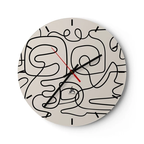 Relógio de parede - Relógio em vidro - Linhas pretas abstratas em um fundo claro em um estilo moderno - 30x30cm - Na trilha - Decoração de parede moderna para a sala de estar, cozinha e quarto ARTTOR