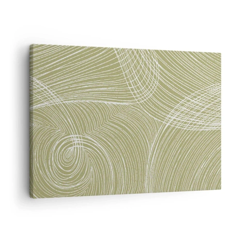 Quadro em tela - Linhas verdes e brancas em uma composição abstrata - 70x50cm - Abstração intrincada em branco - Decoração de parede moderna para a sala de estar e quarto ARTTOR