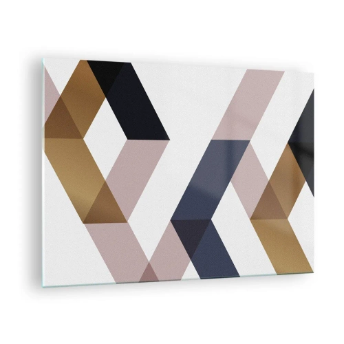 Quadro em vidro - Padrão geométrico em tons de dourado e bege - 70x50cm - Planos e ângulos - Decoração de parede moderna para a sala de estar e quarto ARTTOR