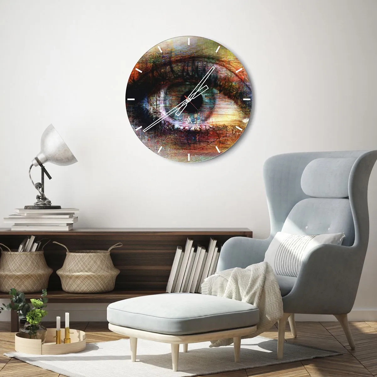 Relógio de parede - Relógio em vidro - Um olhar artístico em cores intensas e contrastantes - 30x30cm - Pode olhar para a alma - Decoração de parede moderna para a sala de estar, cozinha e quarto ARTTOR