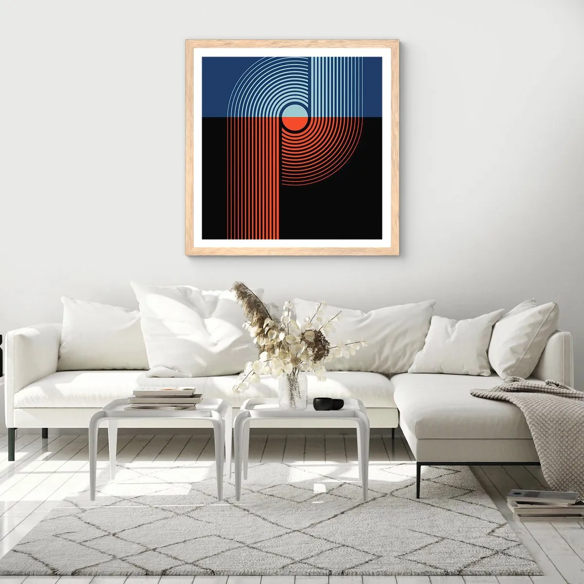 Pôster com moldura de carvalho claro - Num abraço geométrico - 50x50 cm
