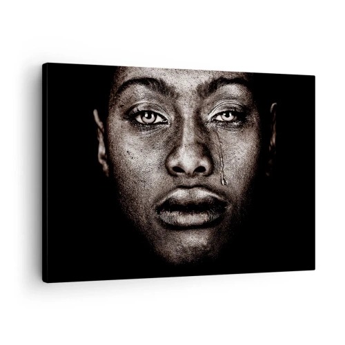 Quadro em tela - Retrato de um rosto com uma única lágrima em um fundo preto - 70x50cm - Uma lágrima - Decoração de parede moderna para a sala de estar e quarto ARTTOR