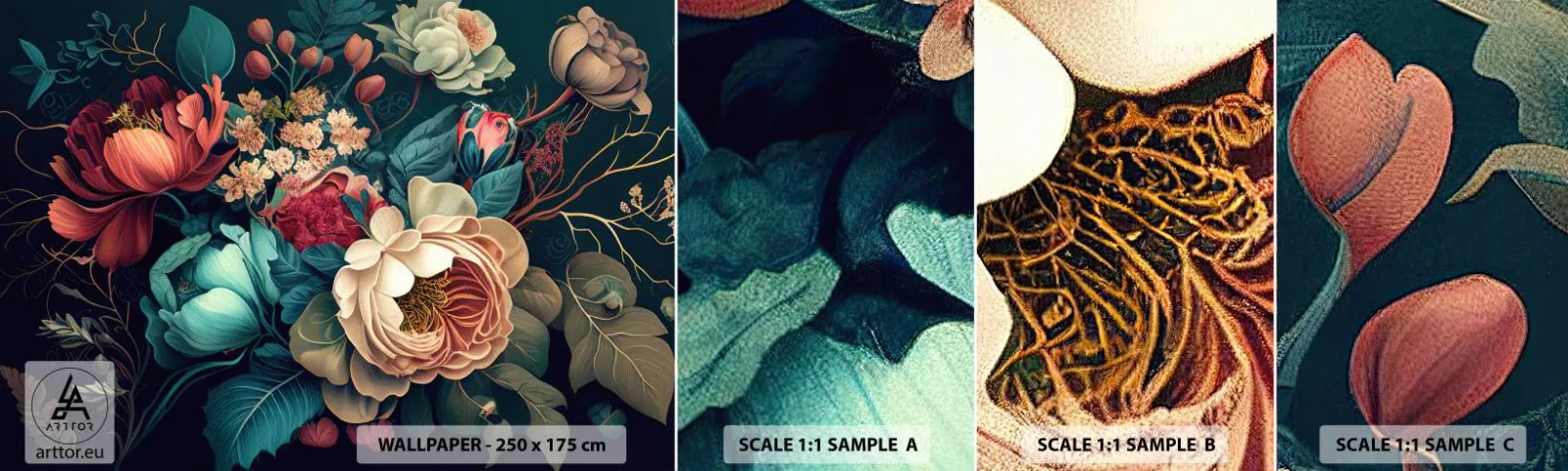 Amostra de papel de parede autocolante Deluxe Sticker - Charme do século 19 - Flores, Chique gasto, Clássico - 100x30 cm