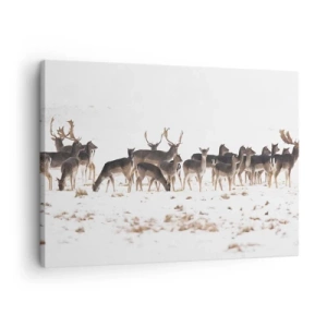 Quadro em tela - Uma manada de veados contra um fundo nevado - 70x50cm - O Natal se aproxima? - Decoração de parede moderna para a sala de estar e quarto ARTTOR
